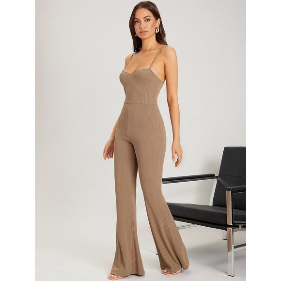 ❗️ Minimalist Open Back Cami Jumpsuit flared pants burgundy - Picture 11 of 11